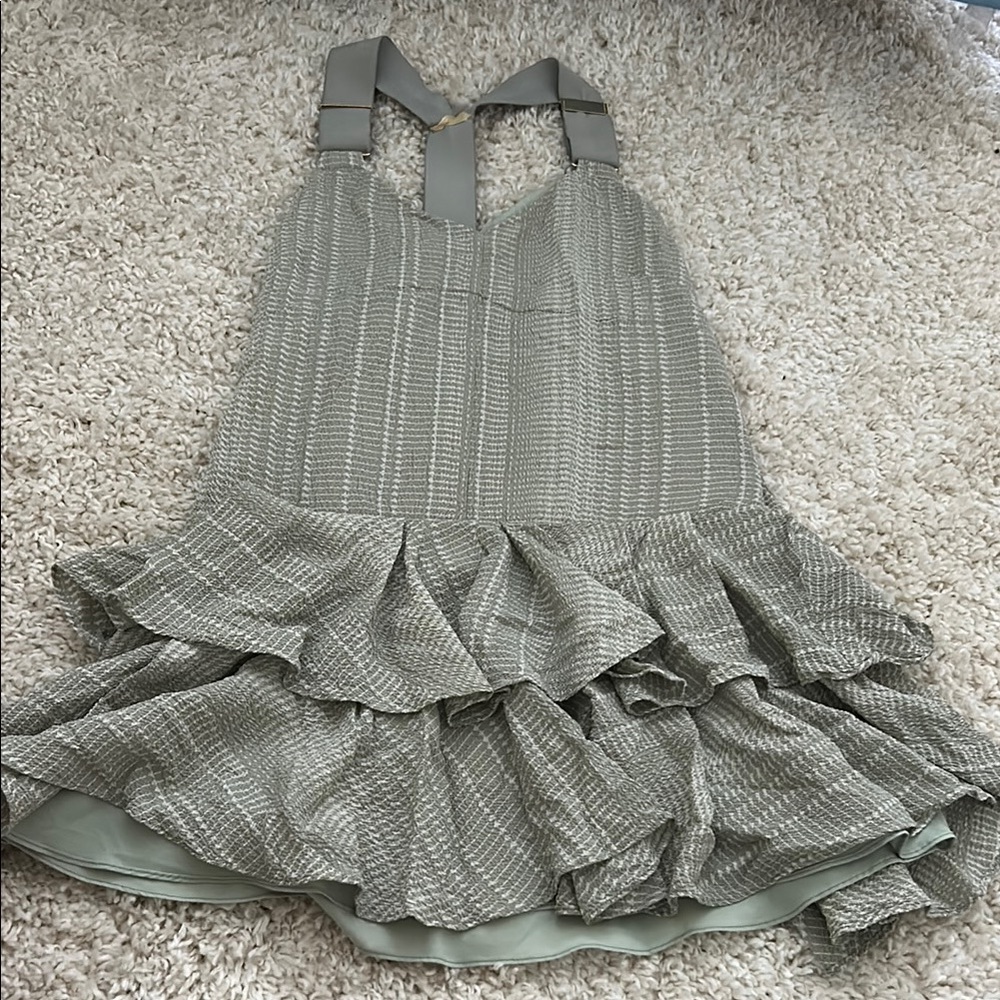 Derek Lam10 Elegant Green/Gray Ruffled Dress